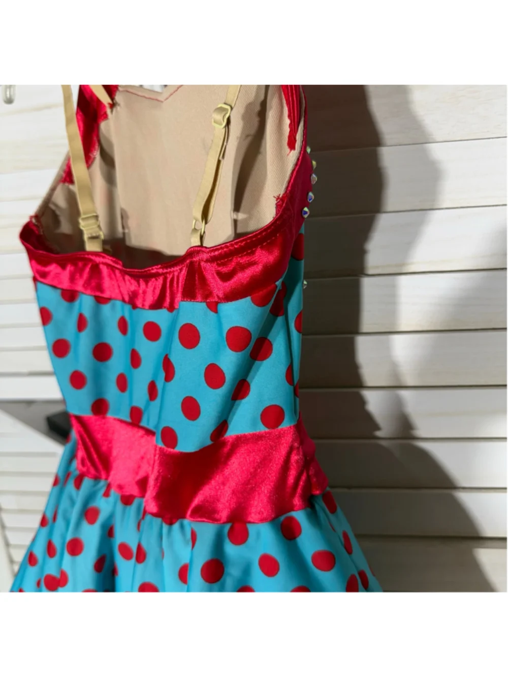 Child's pinup girl dress retro 50s style blue red polka dot Halloween costume S